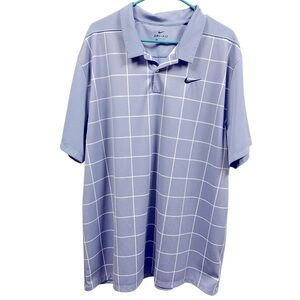 Nike Dri Fit Light Blue and White Embroidered Swoosh Logo Polo Shirt Mens XXL